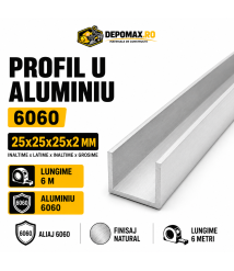 Profil U aluminiu 25 x 25 x 25 x 2 mm, 6 metri